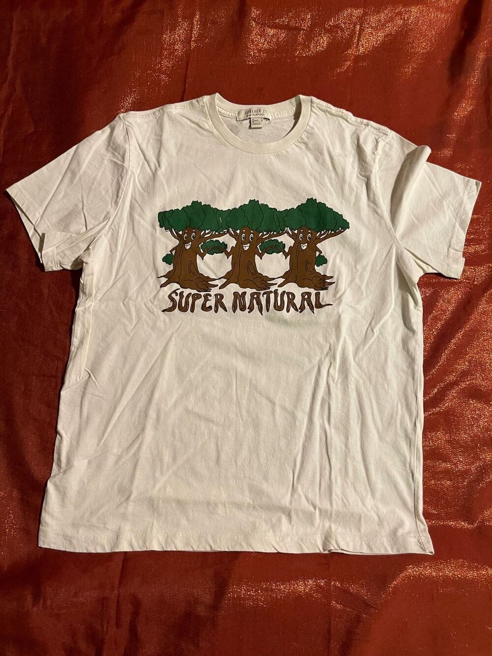 Forever 21 Shirt Mens M White Super Natural Tree Graphic Short Sleeve Tee